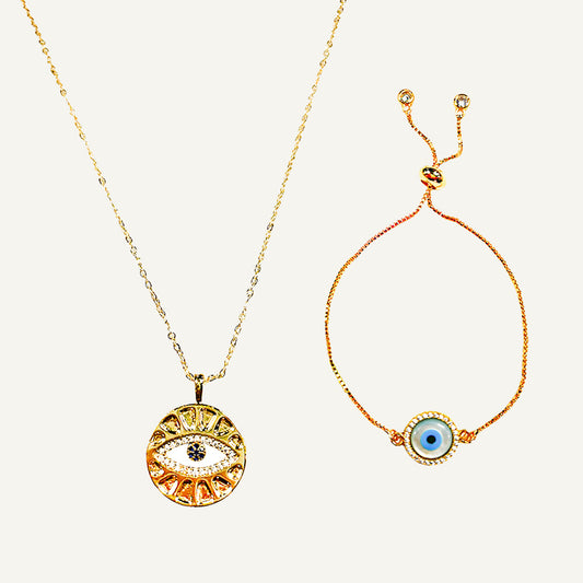 Evil Eye Necklace & Bracelet Set